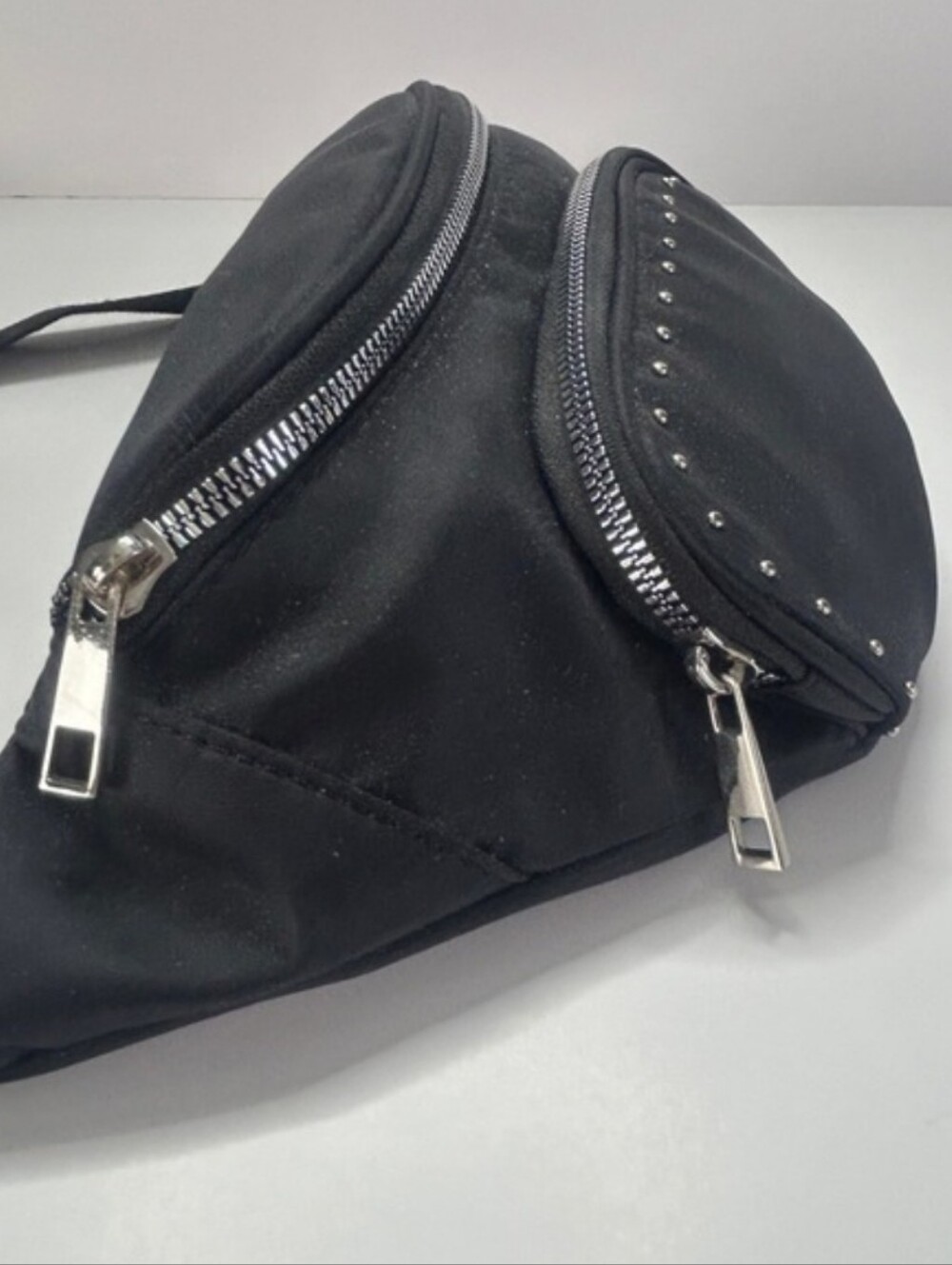 LIKE DREAMS Black Women's Belt Bag Y2K Fanny Pack Silver Studs NEW